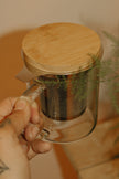 Glass Tea Mug with Wooden Lid & Strainer